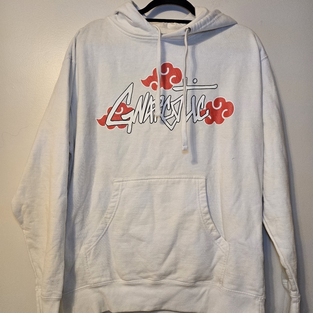 Japanese Anime Fleece Hoodie Bright White Lightweight Pullover Unisex L Travel - Picture 2 of 10